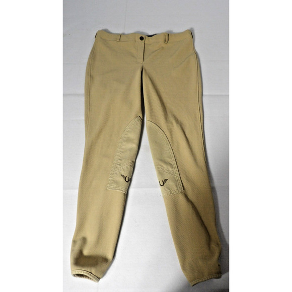 Tuffrider Pants Ladies Sz 32 Light Tan Equestrian Pull On Stretch Knee Patch Rib - Picture 1 of 16